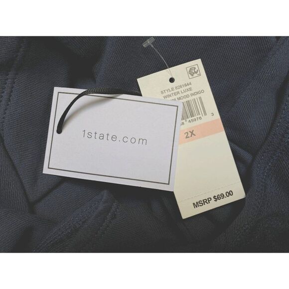 1.State Indigo Asymmetrical Long Sleeve Top Off Shoulder & Cold Shoulder 2X  NEW - Picture 4 of 5